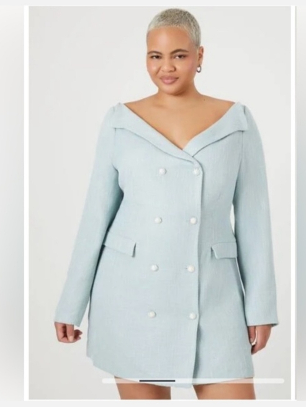 Forver 21 Tweed Light Blue Double-Breasted Women's Coat Dress